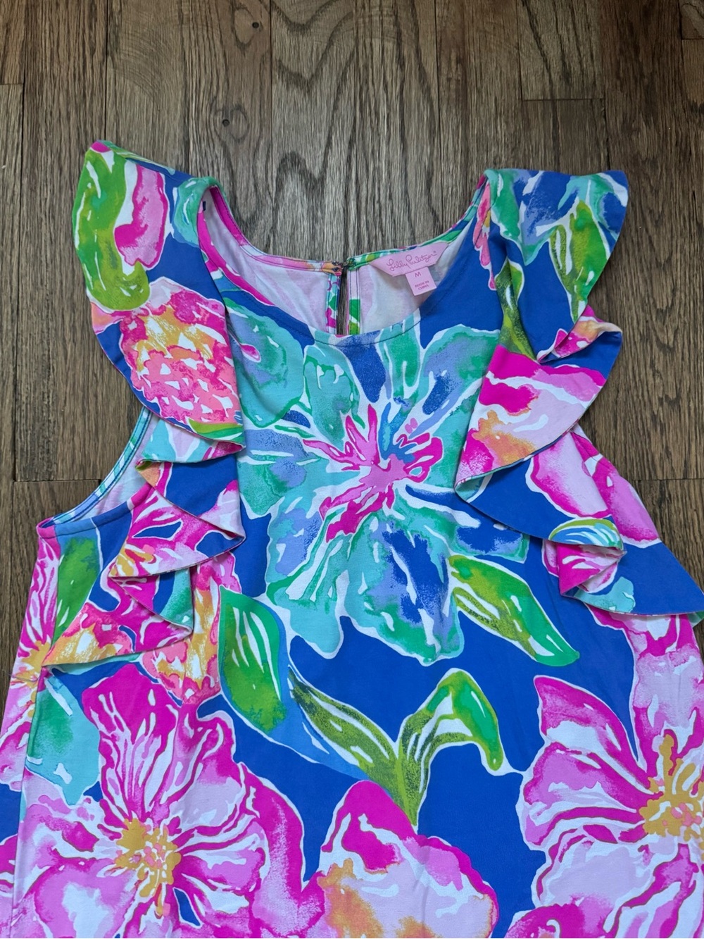 Women’s Lilly Pulitzer Esmeralda Bright Floral Ruffle Dress - Blue & Pink - Picture 3 of 5